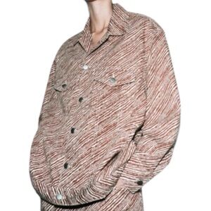 Zara Denim Jacket Cotton Oversized Brown Zebra Print Studio Collection Large